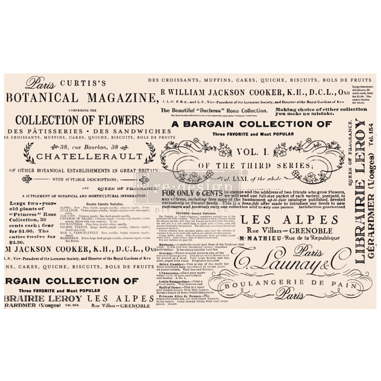 Redesign Decoupage Décor Tissue Paper - Floral Text - 1 sheet, 19"x30"